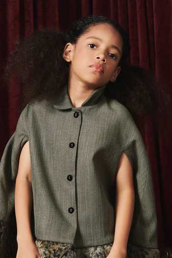 Jasmine And Alaia_Grey Oxford Fabric Textured Kacy Cape_at_Aza_Fashions