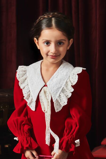 Jasmine And Alaia_Red Velvet Lace Alexa Dress_Online_at_Aza_Fashions