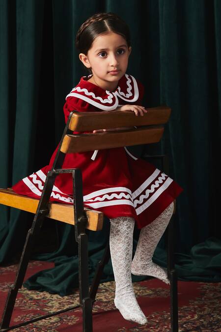 Jasmine And Alaia_Red Velvet Embellished Lace Jamie Dress_Online_at_Aza_Fashions