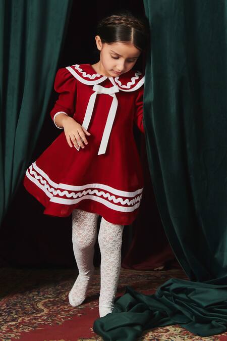 Buy_Jasmine And Alaia_Red Velvet Embellished Lace Jamie Dress_Online_at_Aza_Fashions