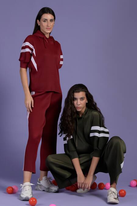 Tasuvure_Red Polyester Halter Neck Carol Chapeau Hooded Top With Pant _at_Aza_Fashions