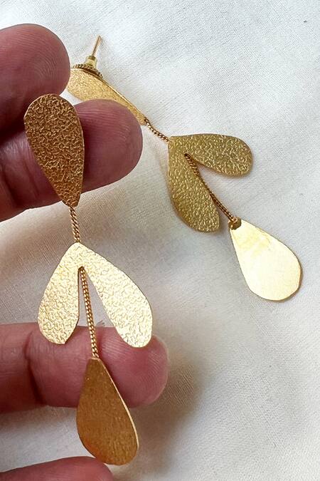 Buy Gold Plated American Diamond Leaf Shaped Earrings by Nayaab by Aleezeh  Online at Aza Fashions.