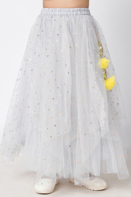 Lil Drama_Pink Organza, Polyester Sequins, Embroidery Floral Choli Asymmetric Ghaghra Set _at_Aza_Fashions