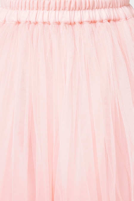 Lil Drama_Peach Cotton, Net, Polyester Sequins Tiered Embroidered Lehenga Set _at_Aza_Fashions