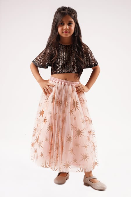 LIL DRAMA Sequin Embellished Choli Star Print Lehenga Set 