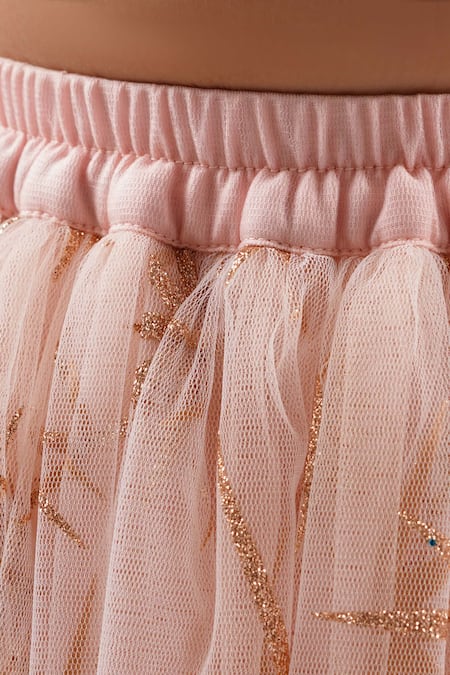 Shop Lil Drama Peach Cotton, Net Sequins Embellished Choli Star Print Lehenga Set Online at Aza Fashions Shop_Lil Drama_Peach Cotton, Net Sequins Embellished Choli Star Print Lehenga Set _Online_at_Aza_Fashions