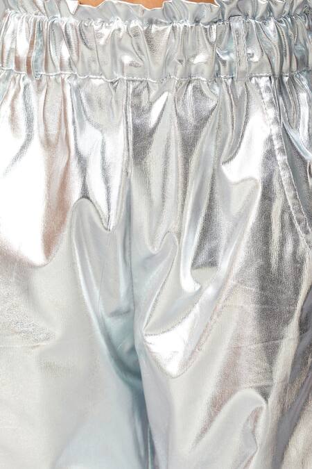 Shop_Lil Drama_Blue Polyester Foil Printing Three-layered Shimmer Top And Pant Set _Online_at_Aza_Fashions