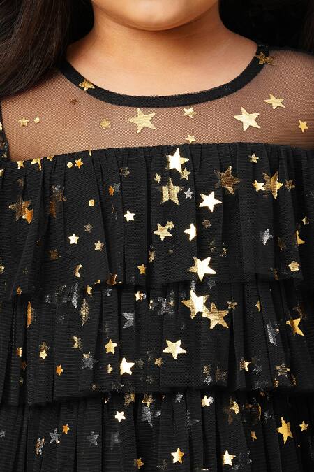 Buy_Lil Drama_Black Polyester Sequins Three-layered Foil Print Top And Pant Set _Online_at_Aza_Fashions