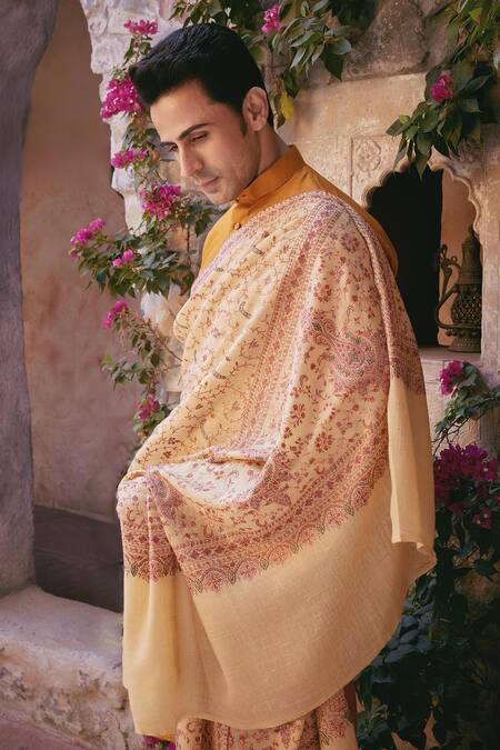 Buy Toosh Kashmir Beige Embroidery Sozni Jamawar Pashmina Shawl Online at Aza Fashions Buy_Toosh Kashmir_Beige Embroidery Sozni Jamawar Pashmina Shawl_Online_at_Aza_Fashions