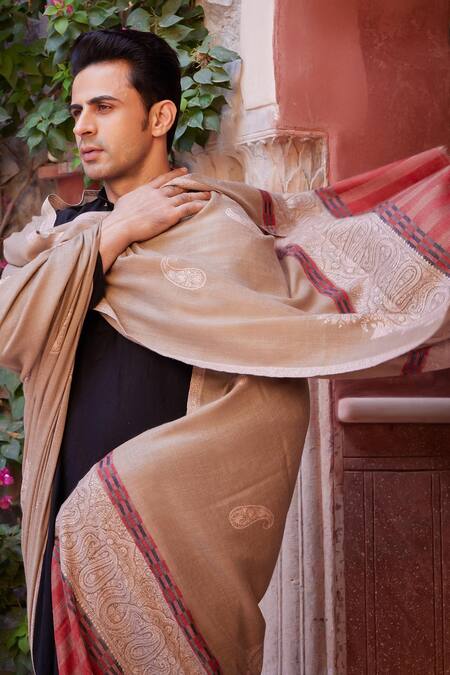 Buy_Toosh Kashmir_Beige Embroidery Sozni Palladar Botidar Pashmina Shawl_Online_at_Aza_Fashions