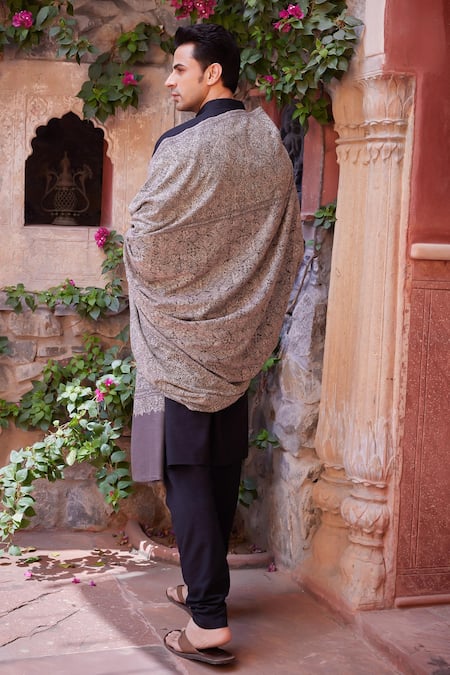 Shop Toosh Kashmir Grey Embroidery Sozni Pashmina Dushala at Aza Fashions Shop_Toosh Kashmir_Grey Embroidery Sozni Pashmina Dushala_at_Aza_Fashions