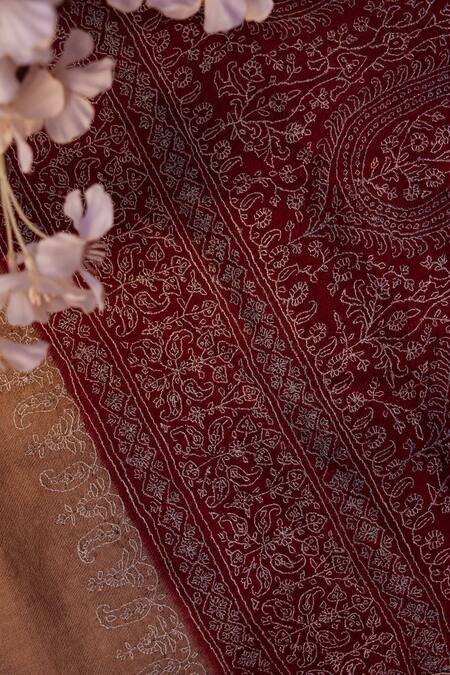 Buy_Toosh Kashmir_Beige Embroidery Sozni Palladar Pashmia Dushala _Online_at_Aza_Fashions