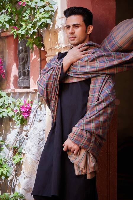 Toosh Kashmir Blue Embroidery Sozni Chequered Dushala Online at Aza Fashions Toosh Kashmir_Blue Embroidery Sozni Chequered Dushala _Online_at_Aza_Fashions