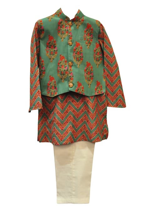 MINIME ORGANICS Floral Mandala Print Bundi Kurta Set 