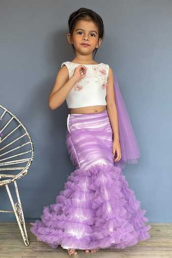 Shop Pinkcow designs pvt ltd White Net, Cotton Beads, Embroidery, Kid Floral Mermaid Lehenga And Top Set at Aza Fashions Shop_Pinkcow designs pvt ltd_White Net, Cotton Beads, Embroidery, Kid Floral Mermaid Lehenga And Top Set _at_Aza_Fashions