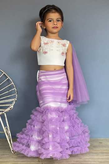 Pinkcow designs pvt ltd White Net, Cotton Beads, Embroidery, Kid Floral Mermaid Lehenga And Top Set Online at Aza Fashions Pinkcow designs pvt ltd_White Net, Cotton Beads, Embroidery, Kid Floral Mermaid Lehenga And Top Set _Online_at_Aza_Fashions