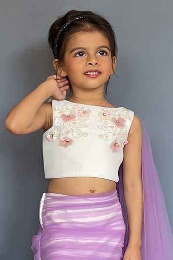 Pinkcow designs pvt ltd White Net, Cotton Beads, Embroidery, Kid Floral Mermaid Lehenga And Top Set at Aza Fashions Pinkcow designs pvt ltd_White Net, Cotton Beads, Embroidery, Kid Floral Mermaid Lehenga And Top Set _at_Aza_Fashions