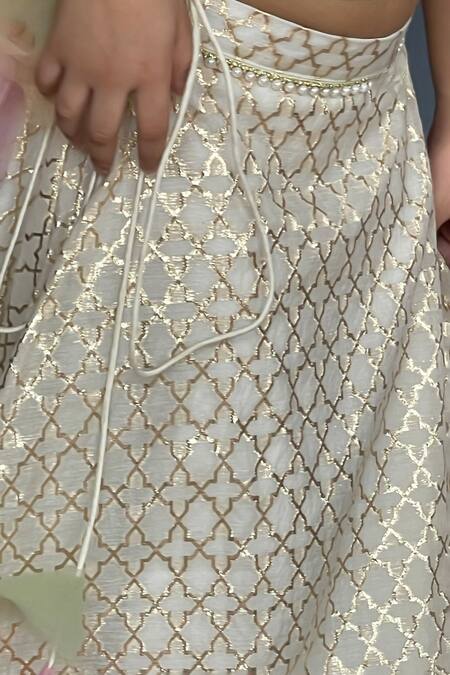 Buy Pinkcow designs pvt ltd Gold Net, Chanderi, Lurex Applique, Pearls, Kittenz Floral Choli Lehenga Set Online at Aza Fashions Buy_Pinkcow designs pvt ltd_Gold Net, Chanderi, Lurex Applique, Pearls, Kittenz Floral Choli Lehenga Set _Online_at_Aza_Fashions