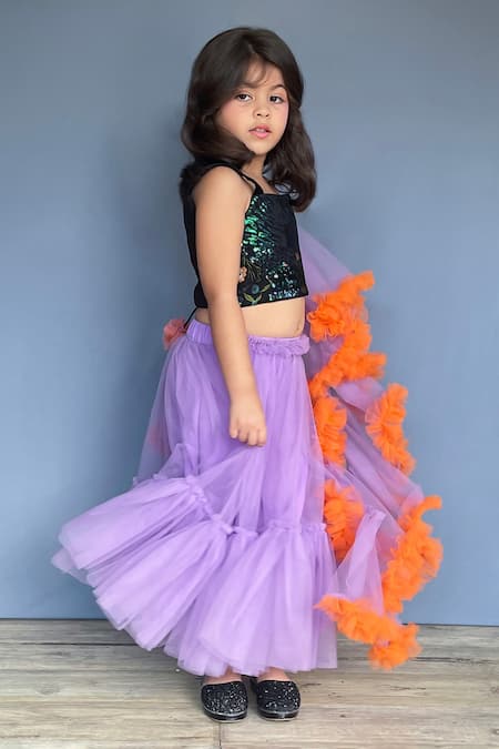 Pinkcow designs pvt ltd Purple Crepe, Tulle, Taffeta Sequins, Gota Patti, Tiny Treads Ghaghra Choli Set Online at Aza Fashions Pinkcow designs pvt ltd_Purple Crepe, Tulle, Taffeta Sequins, Gota Patti, Tiny Treads Ghaghra Choli Set _Online_at_Aza_Fashions