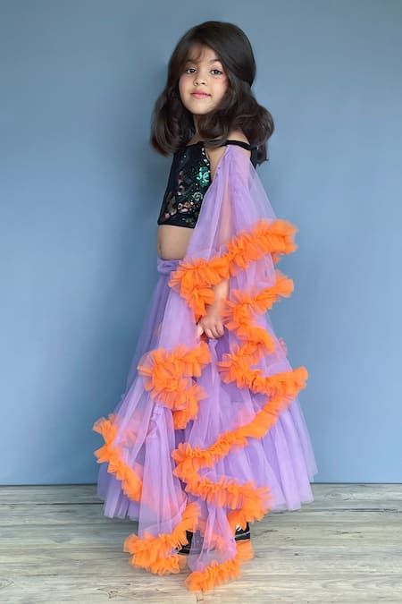 Buy Pinkcow designs pvt ltd Purple Crepe, Tulle, Taffeta Sequins, Gota Patti, Tiny Treads Ghaghra Choli Set Online at Aza Fashions Buy_Pinkcow designs pvt ltd_Purple Crepe, Tulle, Taffeta Sequins, Gota Patti, Tiny Treads Ghaghra Choli Set _Online_at_Aza_Fashions
