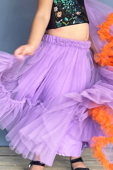 Shop Pinkcow designs pvt ltd Purple Crepe, Tulle, Taffeta Sequins, Gota Patti, Tiny Treads Ghaghra Choli Set Online at Aza Fashions Shop_Pinkcow designs pvt ltd_Purple Crepe, Tulle, Taffeta Sequins, Gota Patti, Tiny Treads Ghaghra Choli Set _Online_at_Aza_Fashions