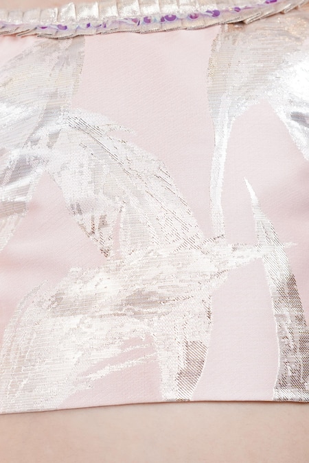 Pinkcow designs pvt ltd_Gold Brocade, Tulle, Cotton Sequins, Doll Wear Out Embellished Choli Set _Online_at_Aza_Fashions