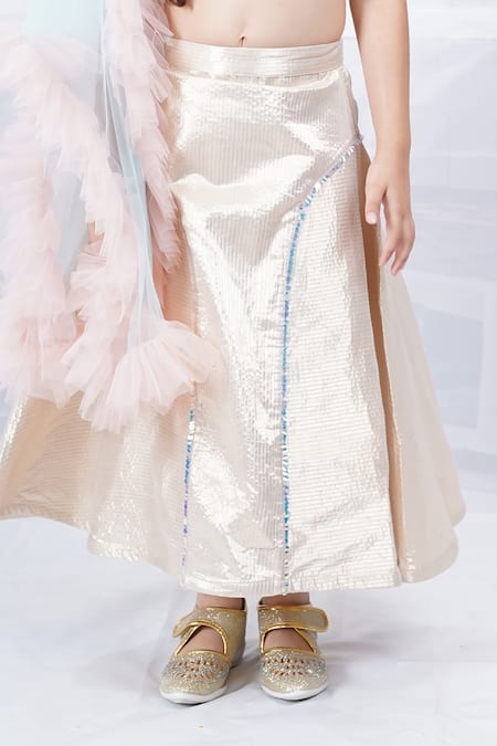 Buy_Pinkcow designs pvt ltd_Gold Brocade, Tulle, Cotton Sequins, Doll Wear Out Embellished Choli Set 