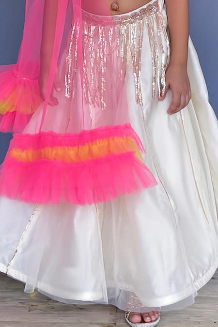 Buy_Pinkcow designs pvt ltd_Pink Crepe, Tulle, Taffeta Twirl And Whirl Embroidered Choli Ghaghra Set _Online_at_Aza_Fashions