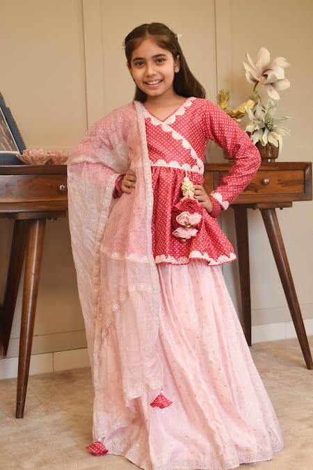 FAYON KIDS Pink Lehenga Chanderi Embroidered Zari Boti Set