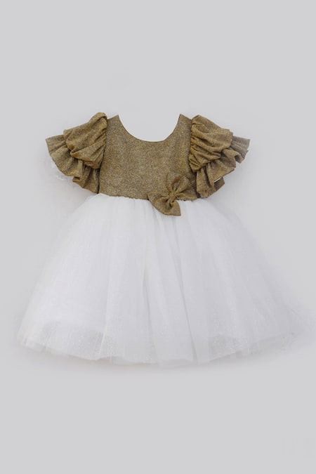 Fayon Kids_Gold Organza Sequins Embroidered Frock _Online_at_Aza_Fashions