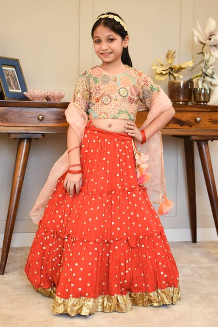 EVERWILLOW Red Party Wear Lehenga choli for girls dress - EVERWILLOW -  3913968