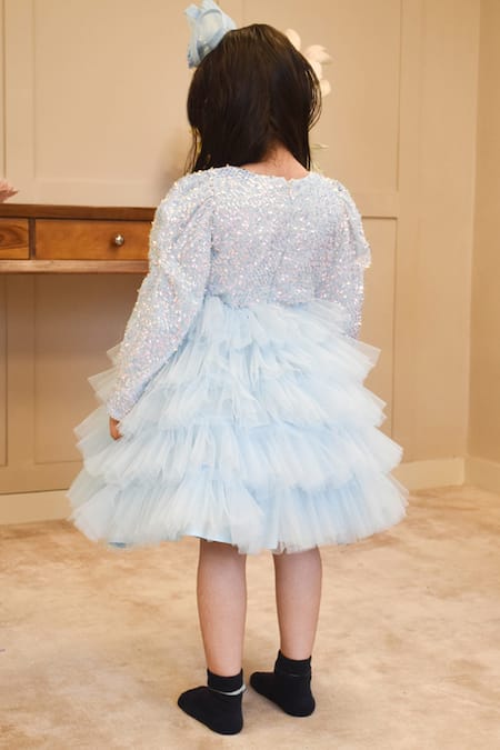 Shop_Fayon Kids_Blue Net Sequins Embroidered Frock _at_Aza_Fashions