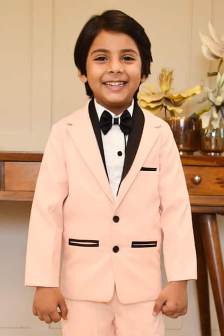 Buy Fayon Kids Peach Suede Solid Coat Pant Set Online at Aza Fashions Buy_Fayon Kids_Peach Suede Solid Coat Pant Set _Online_at_Aza_Fashions