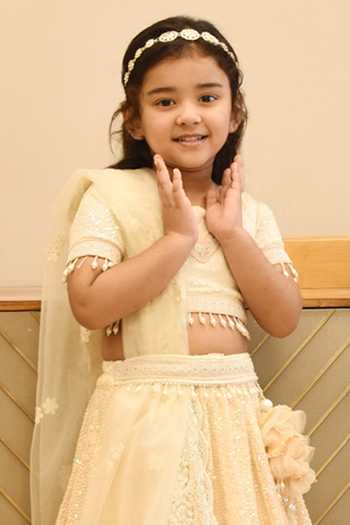 Buy_FAYON KIDS_Beige Georgette, Organza Sequins Embroidered Blouse Lehenga Set _Online_at_Aza_Fashions