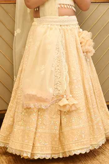 Shop_FAYON KIDS_Beige Georgette, Organza Sequins Embroidered Blouse Lehenga Set _Online_at_Aza_Fashions