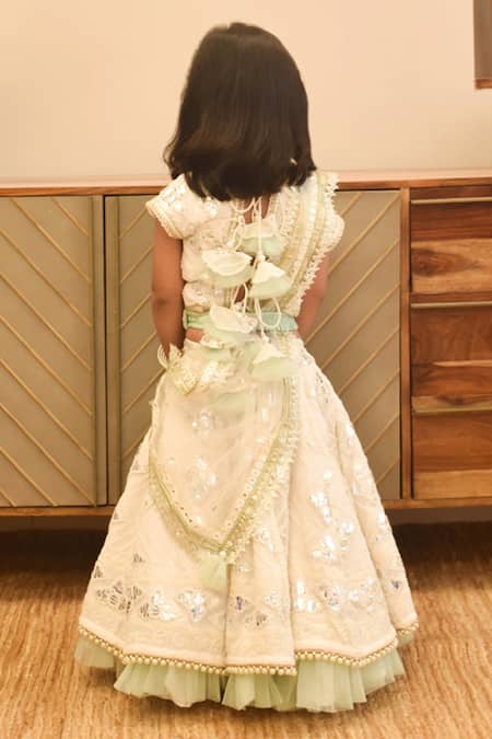 Shop_Fayon Kids_Off White Georgette, Net Gota Patti, Embroidery Work Lehenga Choli Set _at_Aza_Fashions