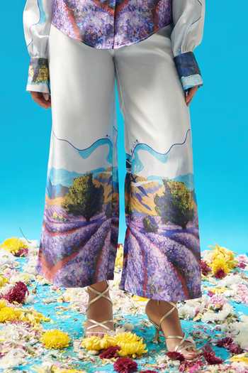 Buy_Cin Cin_White Satin Collared Scenic Print Shirt And Pant Set _Online_at_Aza_Fashions