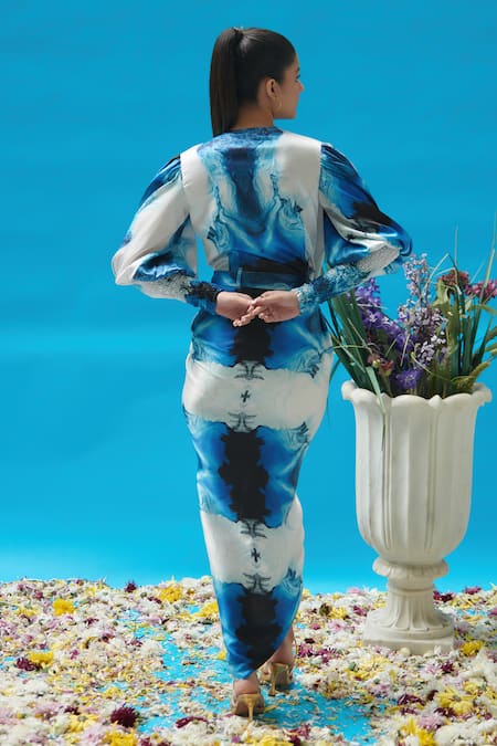 Cin Cin Aqua Goddess Print Wrap On Maxi Dress 