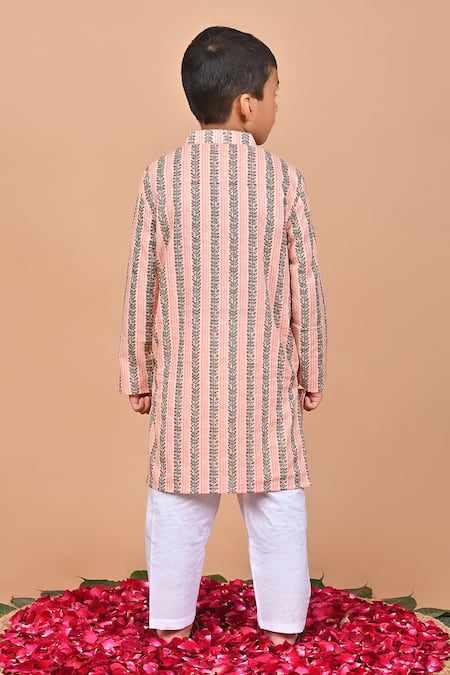 The Cotton Staple Bourbon Crochet Placement Embroidered Kurta Set 