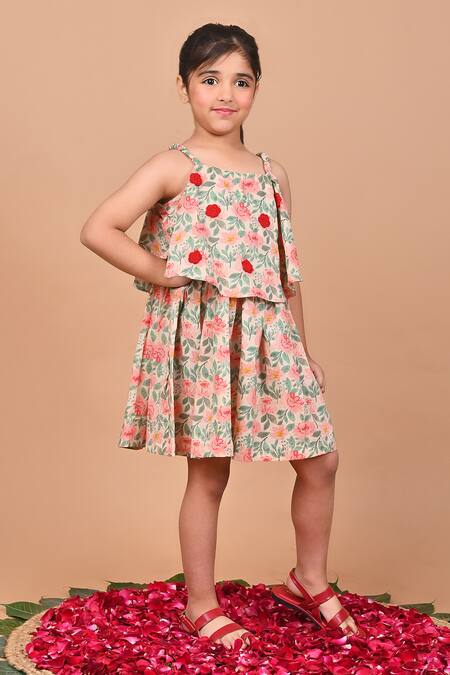 THE COTTON STAPLE Peach Cotton Fabric Flowers Autumn Placement Embroidered Dress Online at Aza Fashions THE COTTON STAPLE_Peach Cotton Fabric Flowers Autumn Placement Embroidered Dress _Online_at_Aza_Fashions