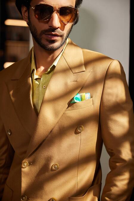 Buy_Philocaly_Brown Wool Caramel Double Breasted Blazer _Online_at_Aza_Fashions