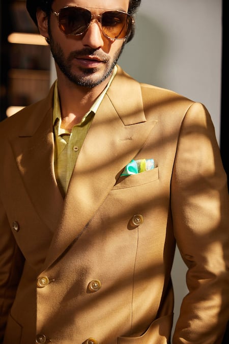 Buy_Philocaly_Brown Wool Caramelize Double Breasted Blazer With Pant _Online_at_Aza_Fashions