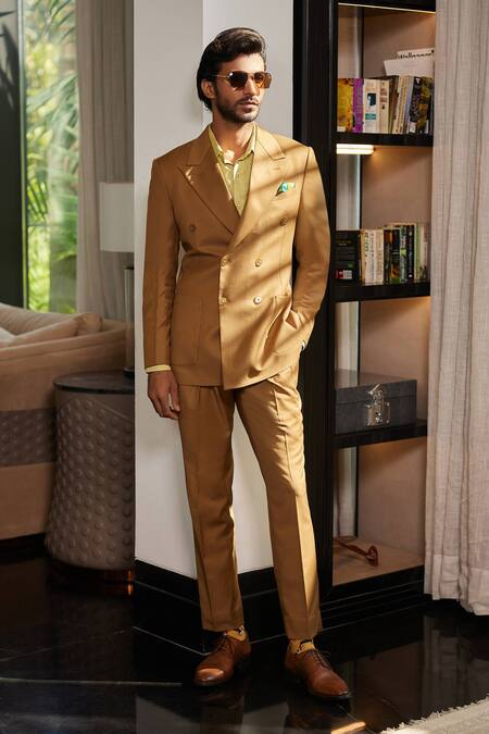 Shop_Philocaly_Brown Wool Caramelize Double Breasted Blazer With Pant _Online_at_Aza_Fashions