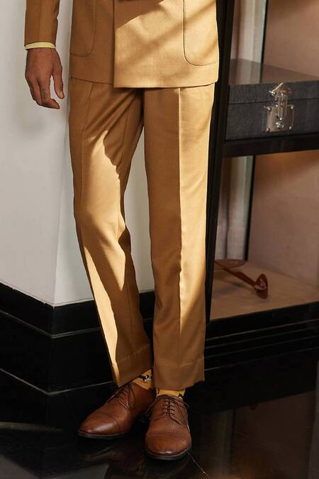 Philocaly_Brown Wool Caramelize Double Breasted Blazer With Pant _at_Aza_Fashions