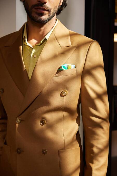 Buy_Philocaly_Brown Wool Caramelize Double Breasted Blazer With Pant 