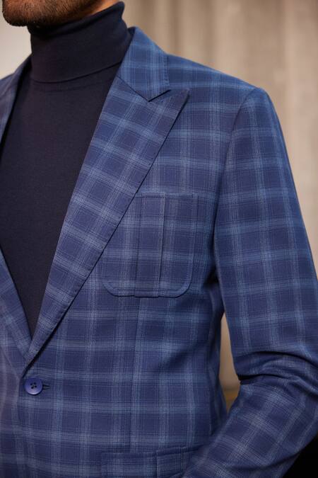 Buy_Philocaly_Blue Wool Glen Checkered Blazer 