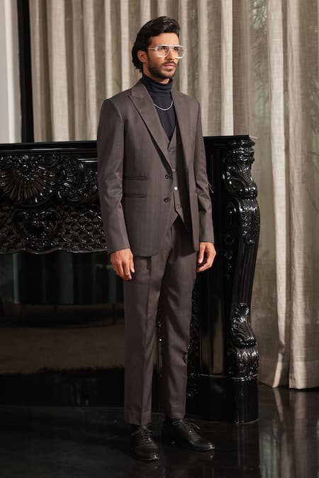 Buy_Philocaly_Grey Wool Caffe Plaid Checkered Double Breasted Blazer