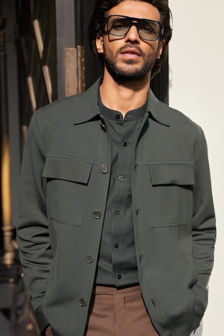 Buy_Philocaly_Green Malachite Knitted Shacket_Online_at_Aza_Fashions