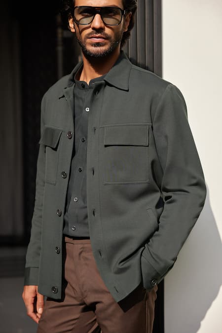 Shop_Philocaly_Green Malachite Knitted Shacket_Online_at_Aza_Fashions