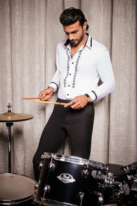 Philocaly White Cotton Cut Work Pinnacle Embroidered Placket Shirt Online at Aza Fashions Philocaly_White Cotton Cut Work Pinnacle Embroidered Placket Shirt _Online_at_Aza_Fashions